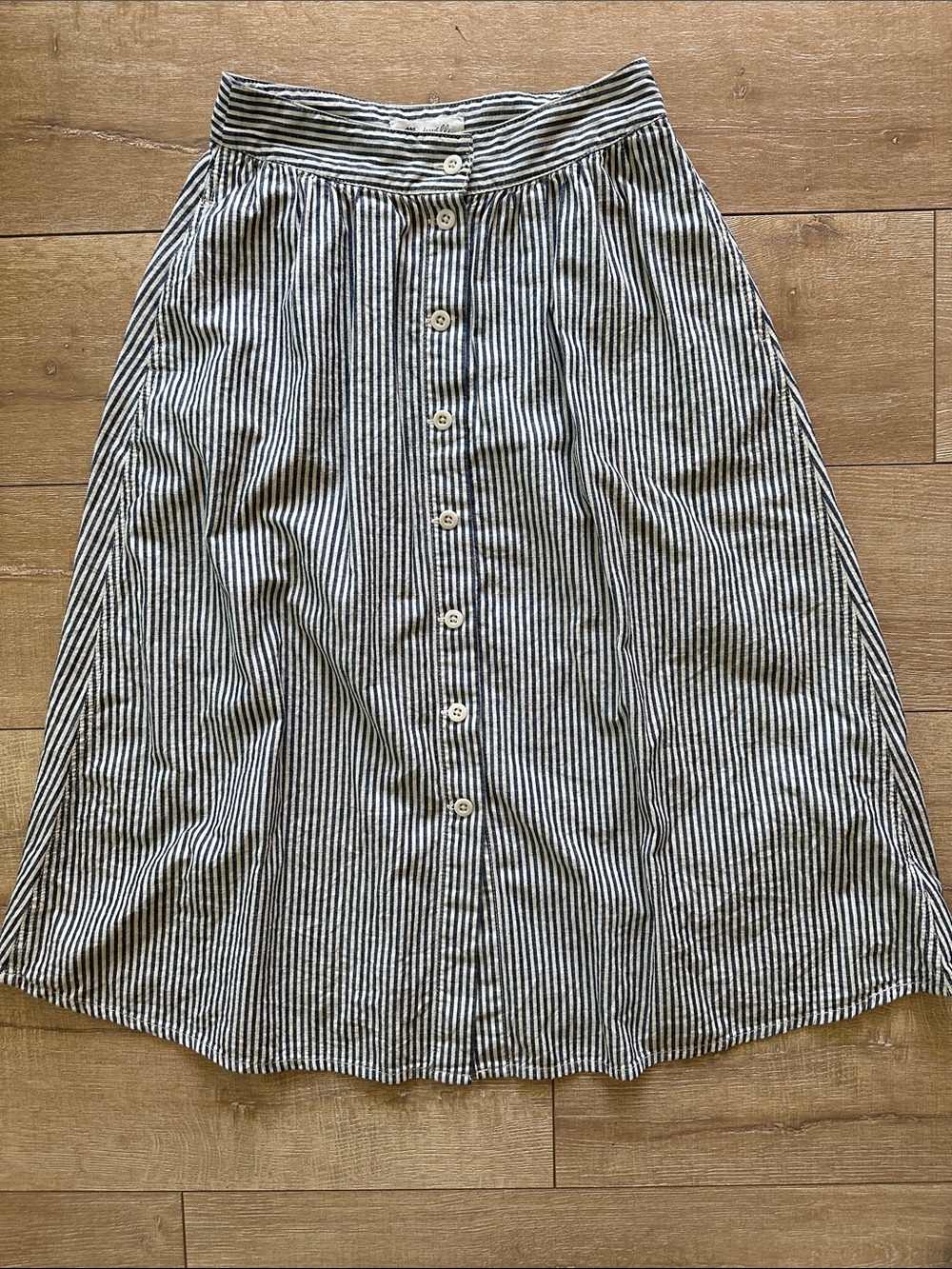 Madewell Chambray Button Front Midi Skirt Blue Striped Size 2 - Picture 2 of 8